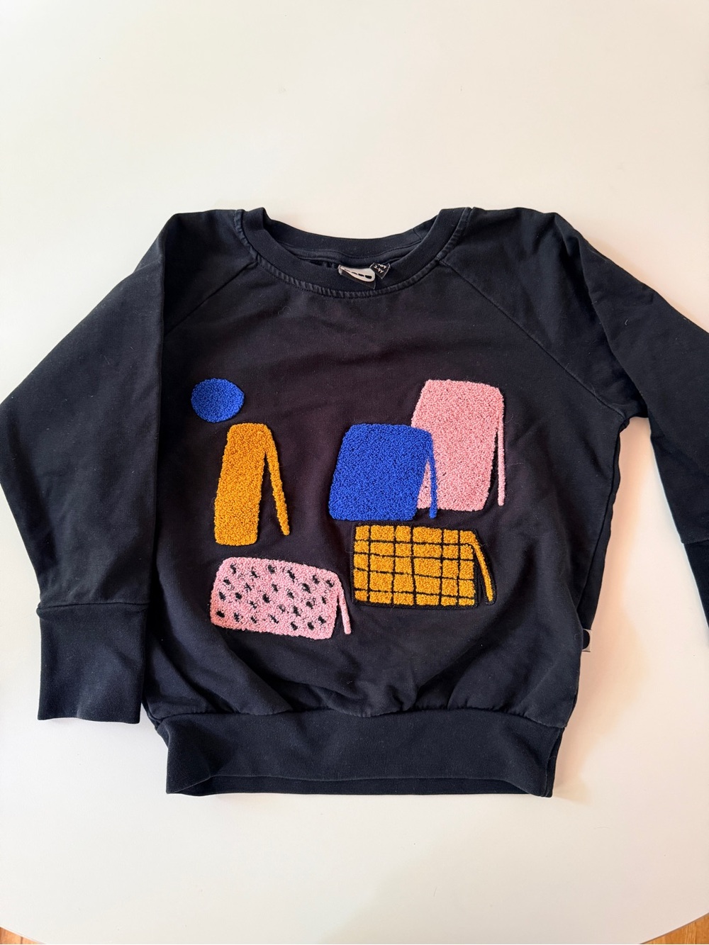Papu Black Cotton Sweater with Colorful Chenille Patch Motifs